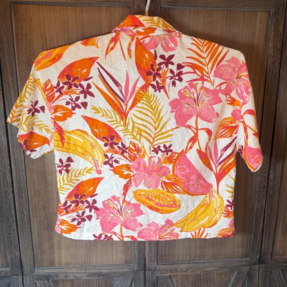 NWT C&C California Tropical Floral Linen Blend Camp Shirt Womens Large - Picture 3 of 8